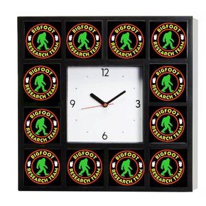 Bigfoot Yeti Sasquatch Research Team Clock with 12 surrounding images
